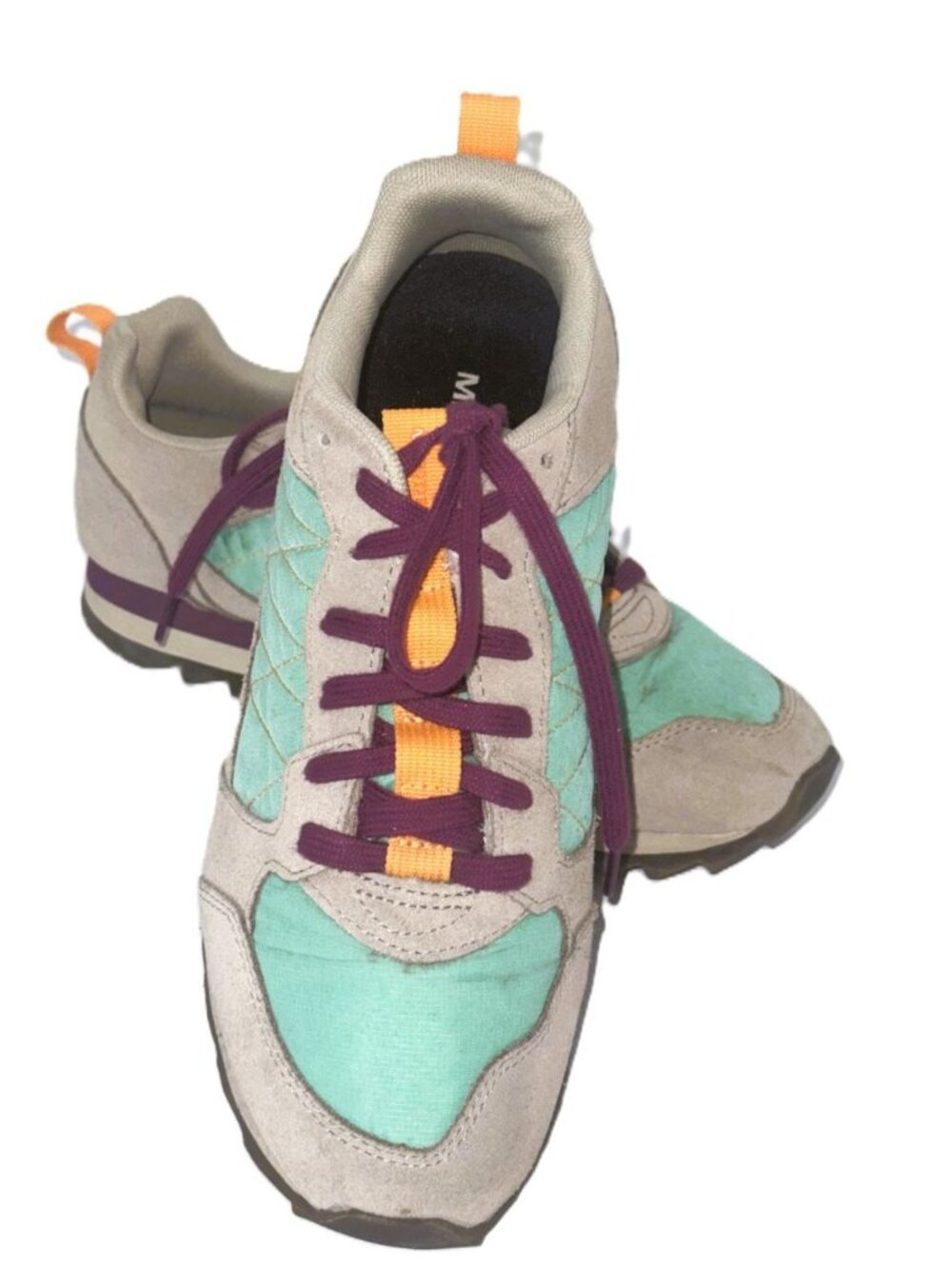Merrills Women Alpine Sneakers Leather Suede Sneakers, Grey Moon Mint, Size 9